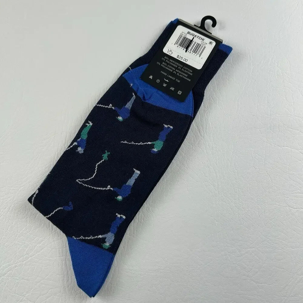 Bugatchi Fishing Novelty Dress Socks Mercerized Cotton Italy One Size NWT